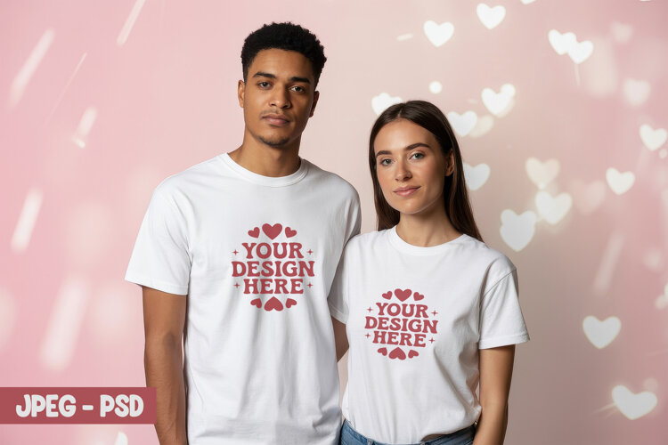 Valentine Couple T Shirt PSD JPEG Mockup example image 1