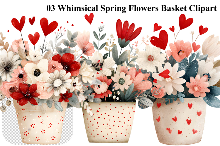 Whimsical Spring Flowers Basket Clipart
