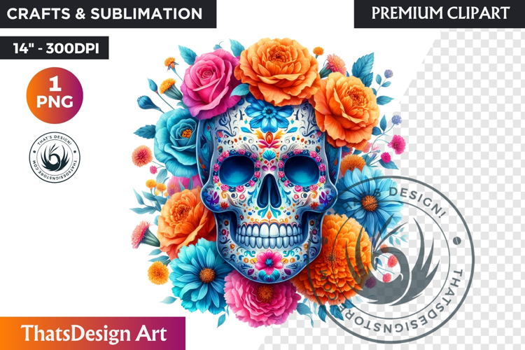 Pastel Floral Day of the Dead Clipart PNG,sugar skull design