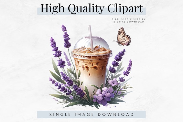 Lavender and Butterfly Iced Coffee Clipart