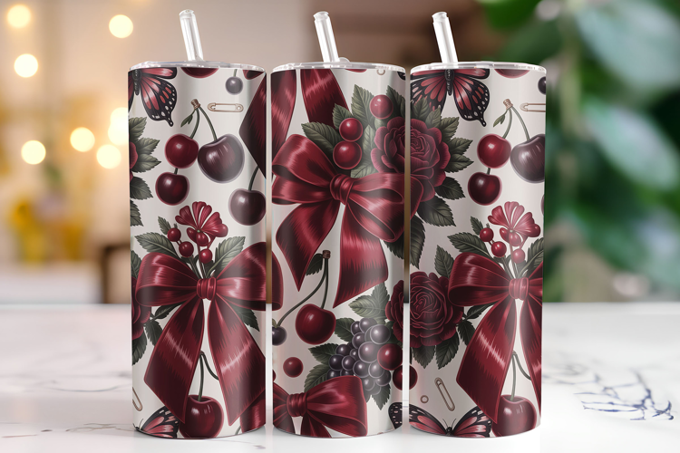 Bow & Cherry Tumbler Wrap | Sublimation | Tumblers