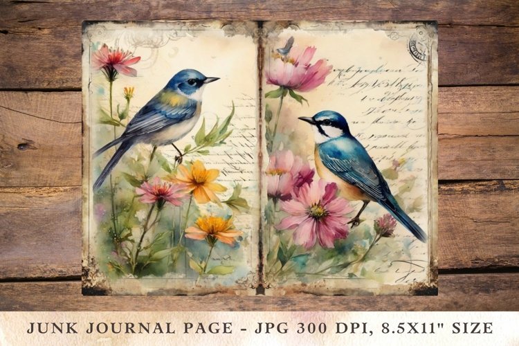 Printable Junk Journal Pages wildflower bird 1 example image 1