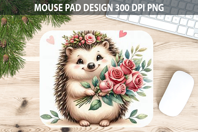 Watercolor Hedgehog Mouse Pad Sublimation - Valentines PNG