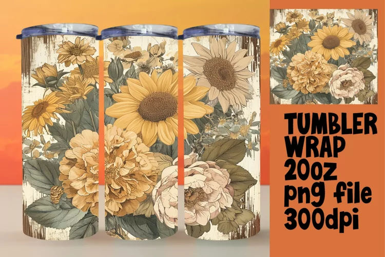 Retro Flower Pattern Sublimation Tumbler - 20oz
