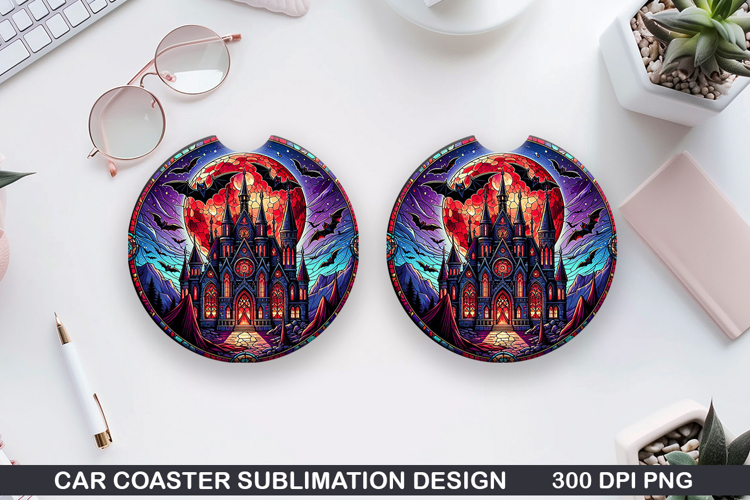 Mansion Car Coaster Sublimation |Halloween Coaster PNG