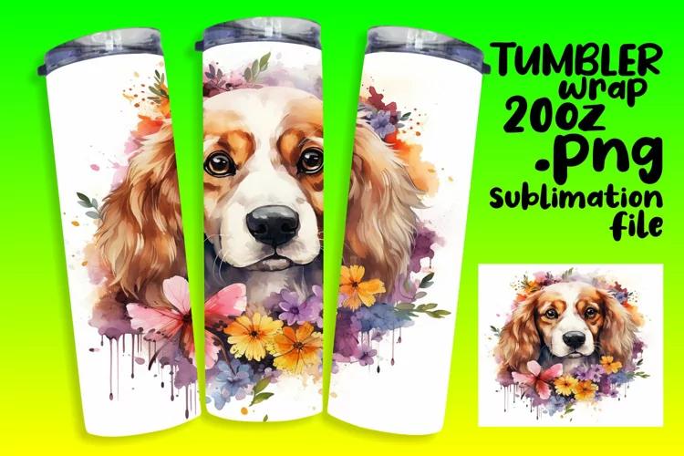 Elegant Watercolor Dog and Flower Tumbler Wrap 20 oz