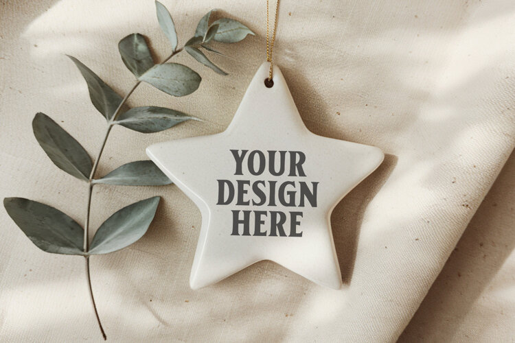 Christmas Star Ceramic Ornaments Mockup | Holiday Star Ornam example image 1