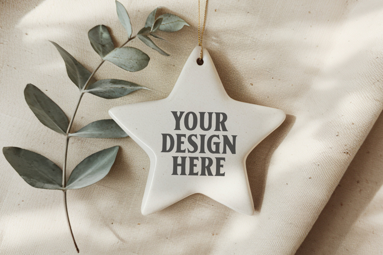 Christmas Star Ceramic Ornaments Mockup | Holiday Star Ornam