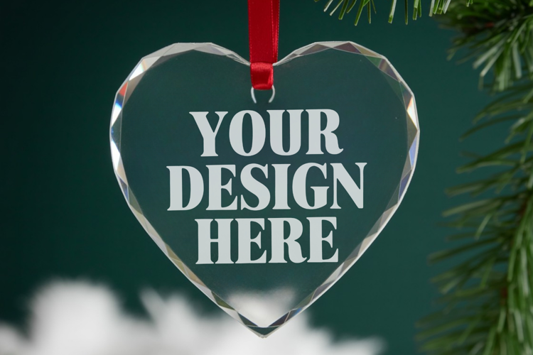 Christmas Heart Crystal Glass Ornament Mockups