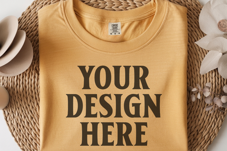 Mustard Comfort Colors 1717 Folded Tshirt Mockups