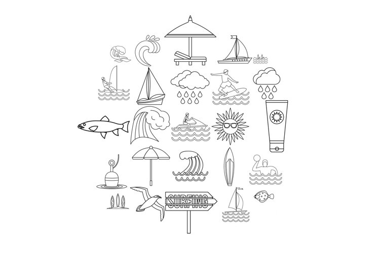 Neptunian icons set, outline style