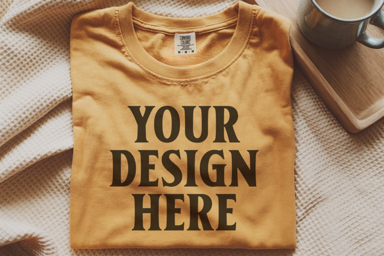 Mustard Comfort Colors 1717 Folded Tshirt Mockups