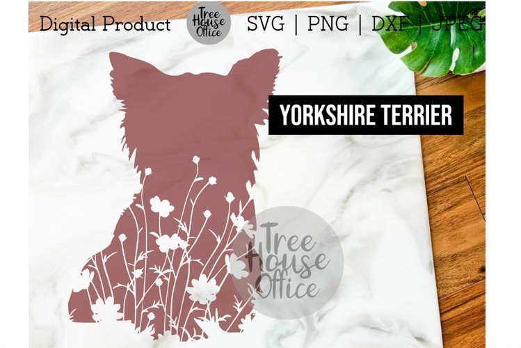 Yorkshire Terrier Floral SVG, Cute Yorkie Dog with Flowers example image 1