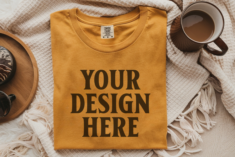 Mustard Comfort Colors 1717 Folded Tshirt Mockups
