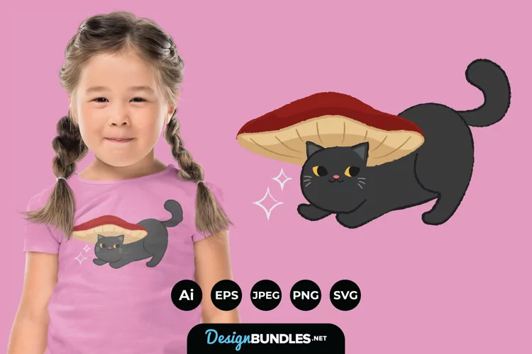Mushroom Cat for T-Shirt Design
