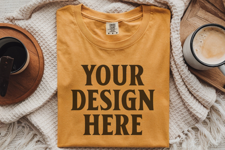 Mustard Comfort Colors 1717 Folded Tshirt Mockups