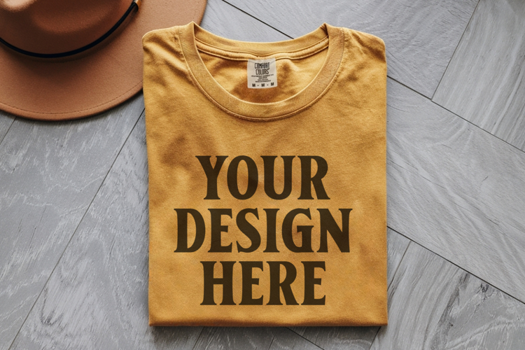 Mustard Comfort Colors 1717 Folded Tshirt Mockups