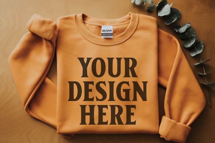 Orange Gildan 18000 Folded Flat Lay Mockups