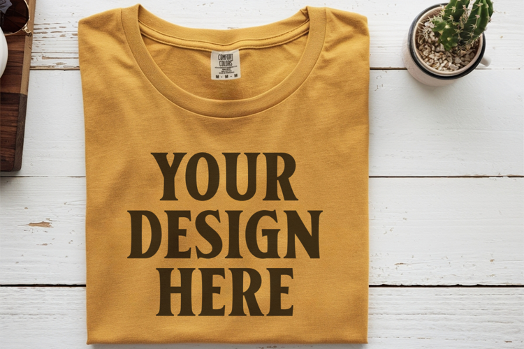 Mustard Comfort Colors 1717 Folded Tshirt Mockups