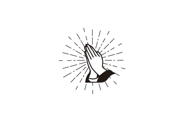 Praying hands sunburst line logo design vector illustration example image 1