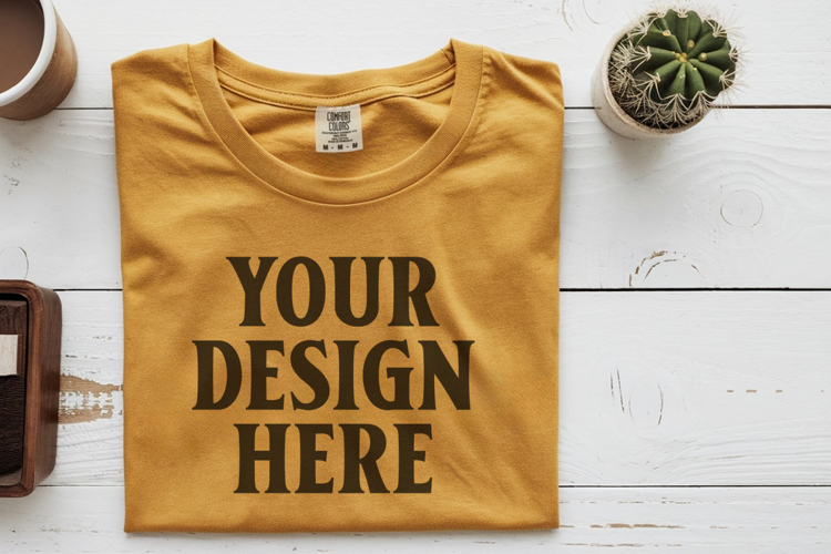 Mustard Comfort Colors 1717 Folded Tshirt Mockups