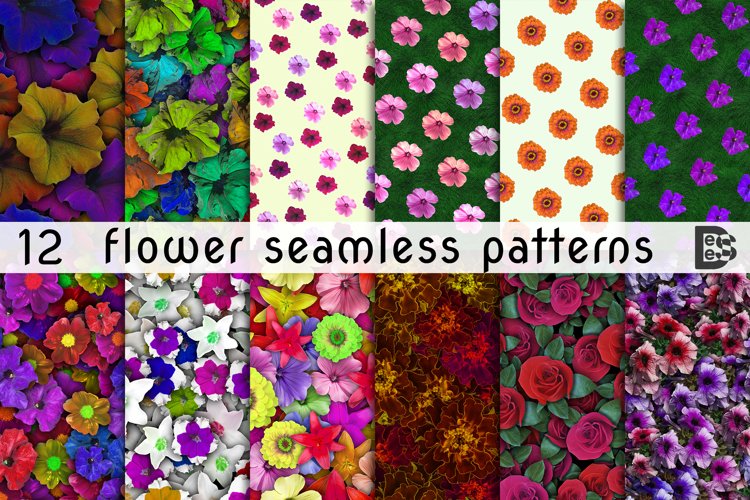 12 Seamless colorful FLOWER patterns bundle. Digital Paper example image 1