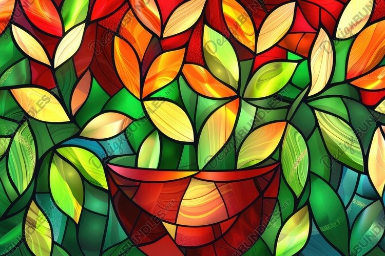Stained Glass Leaves Background Wallpaper