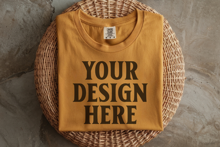 Mustard Comfort Colors 1717 Folded Tshirt Mockups