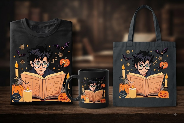 Halloween Bookworm PNG | Spooky Reader with Pumpkins