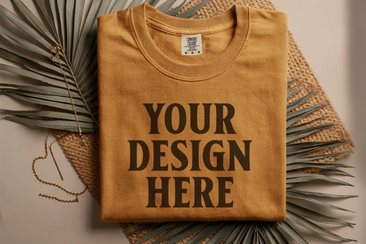 Mustard Comfort Colors 1717 Folded Tshirt Mockups