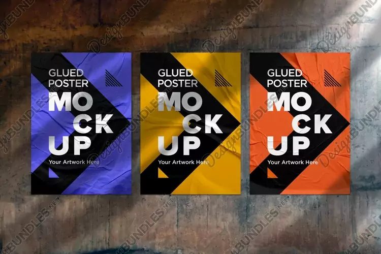 Glued and Crumpled Poster Mockup with Shadow Overlay