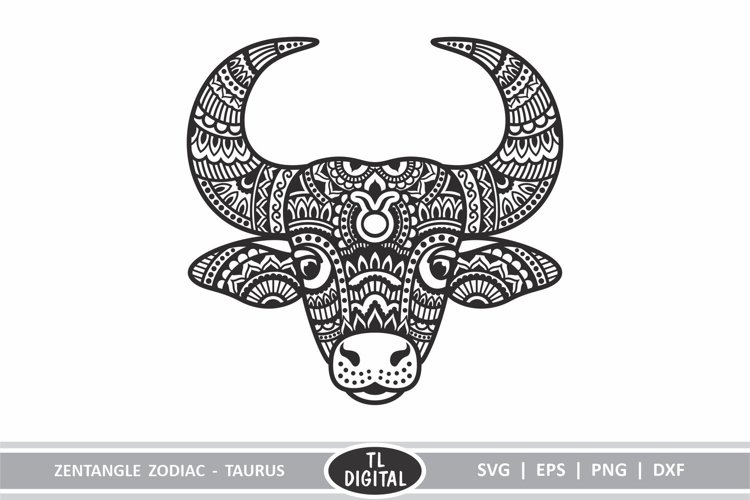 Zodiac Zentangle - Taurus / Bull - SVG | EPS | PNG | DXF example image 1