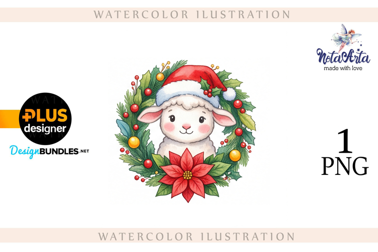 Christmas Sheep in Watercolor Style