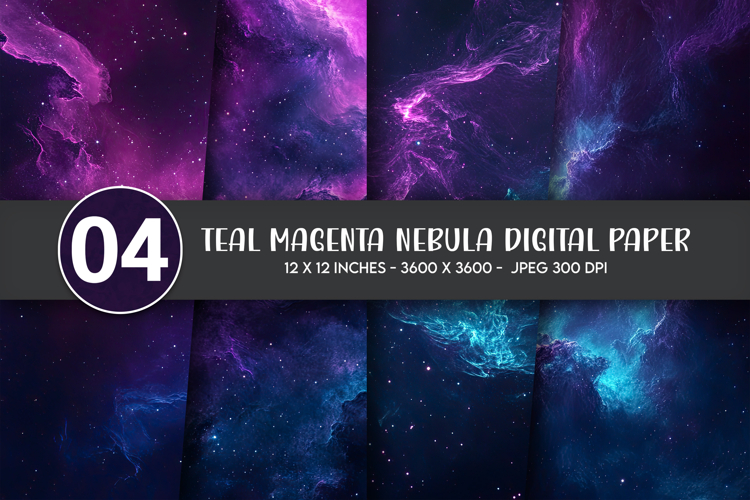 Teal Magenta Nebula Digital Paper example image 1