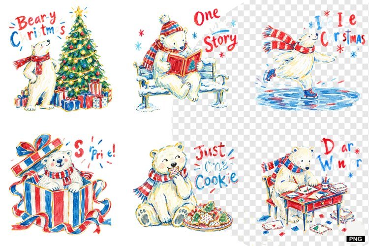 Quirky Christmas Polar Bear PNG example image 1