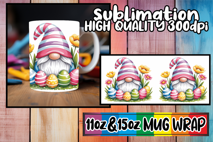 Blissful mornings 11oz 15oz sublimation wrap, Easter Gnomes