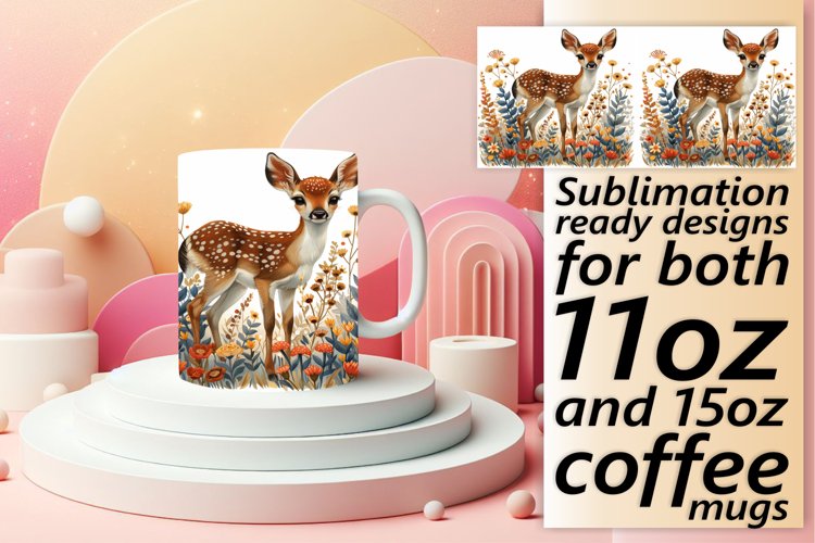 Sublimation Mug Wrap Deer Watercolor Spring example image 1