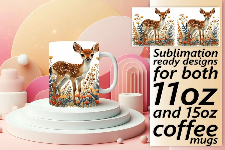 Sublimation Mug Wrap Deer Watercolor Spring