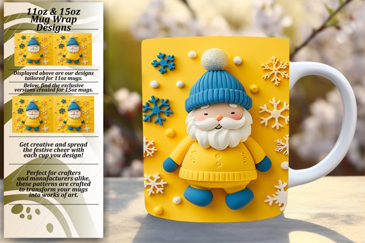 11oz 15oz Mug Wrap Sublimation 3D Christmas Santa Claus