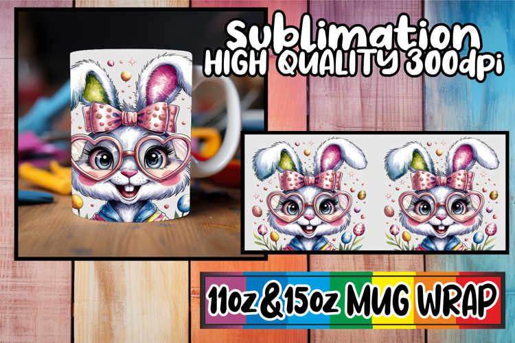 Whimsical views 11oz 15oz sublimation wrap, Easter Bunny