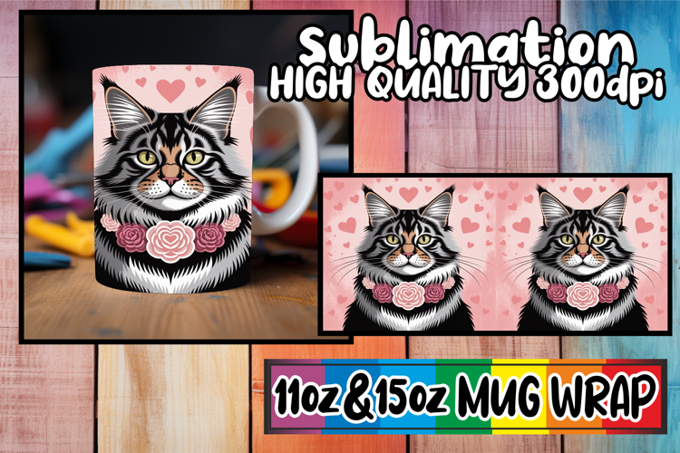 Colorful dreams 11oz 15oz sublimation wrap, Valentines Cat