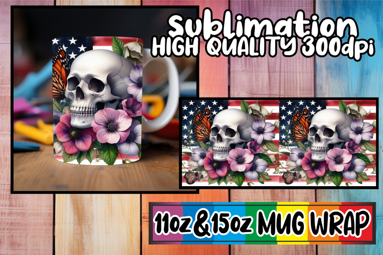 Enchanted days 11oz 15oz sublimation wrap, Skull USA
