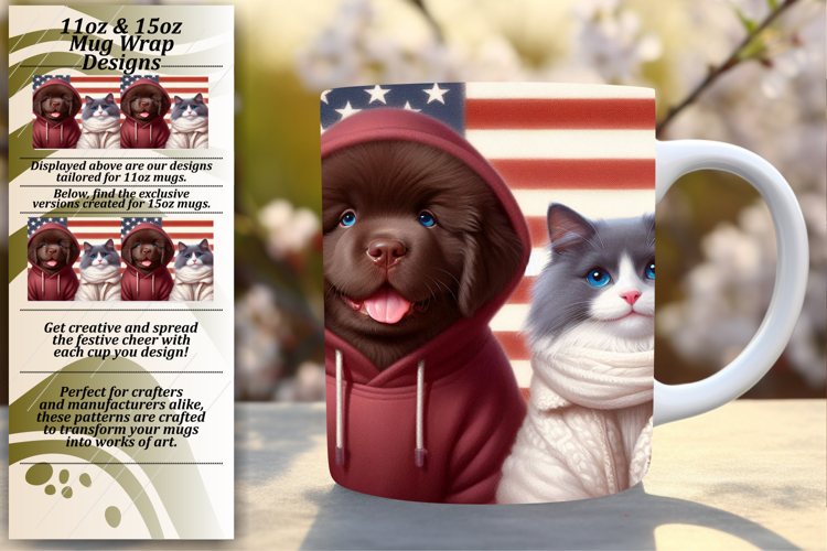 Inspiring 15oz Mug Wrap Png Template , Dog and cat