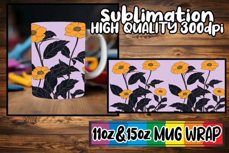 Vibrant hues 11oz 15oz mug wrap, Flower
