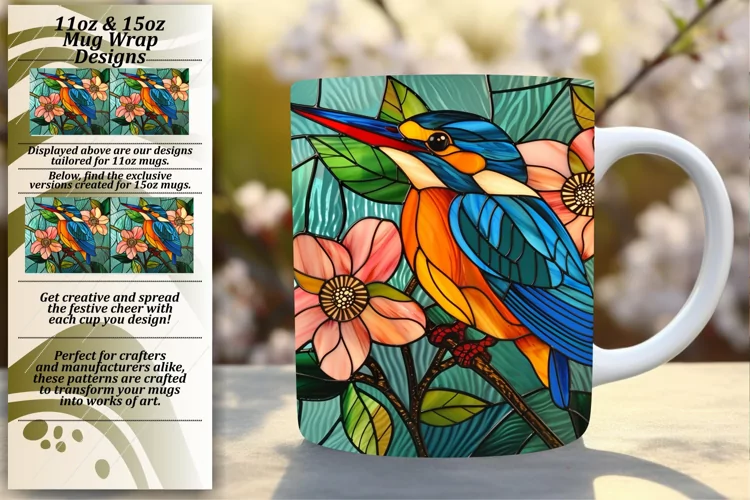 Sublimation Mug Wrap Design with Vibrant Birds 11oz 15oz