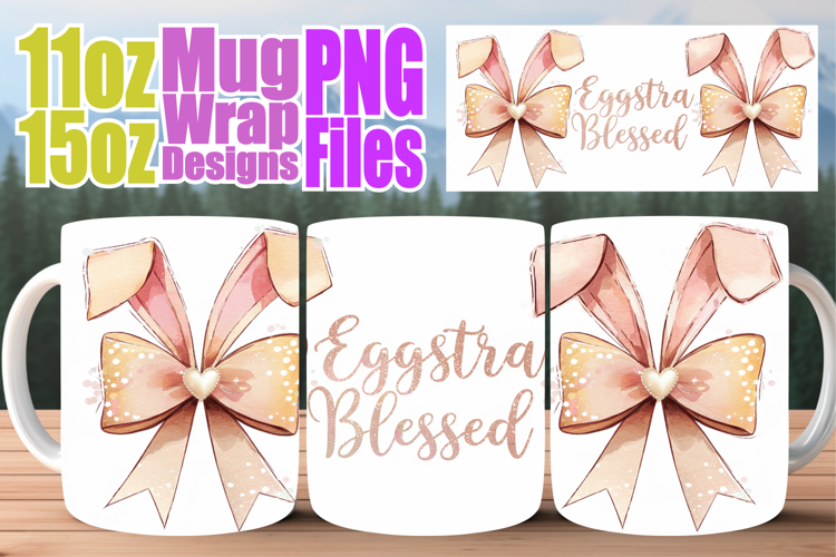 Joyful heart sublimation mug wrap, Easter Bow