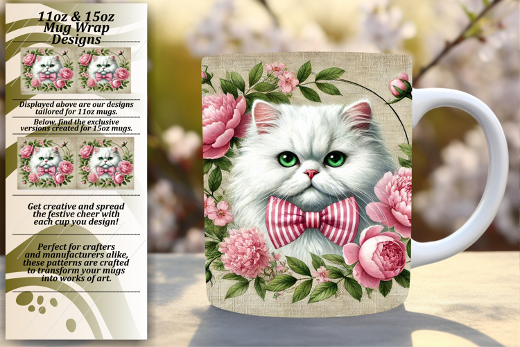 Vivid 15oz Mug Wrap Png Artwork , Cute Cat example image 1