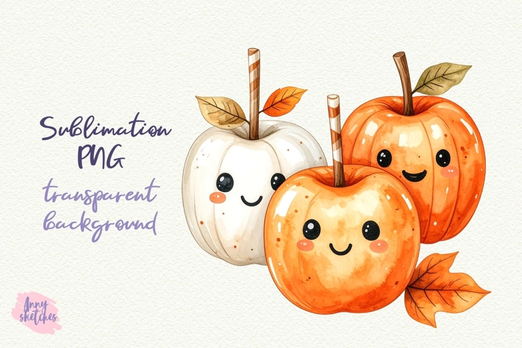 Caramel Apple PNG Halloween Ghost Cafe Clipart Sublimation