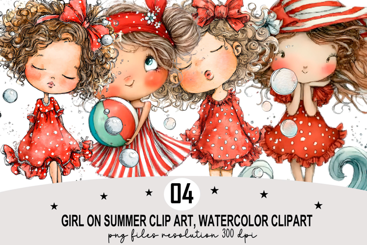 Whimsical Girl Summer Clipart png Watercolor png