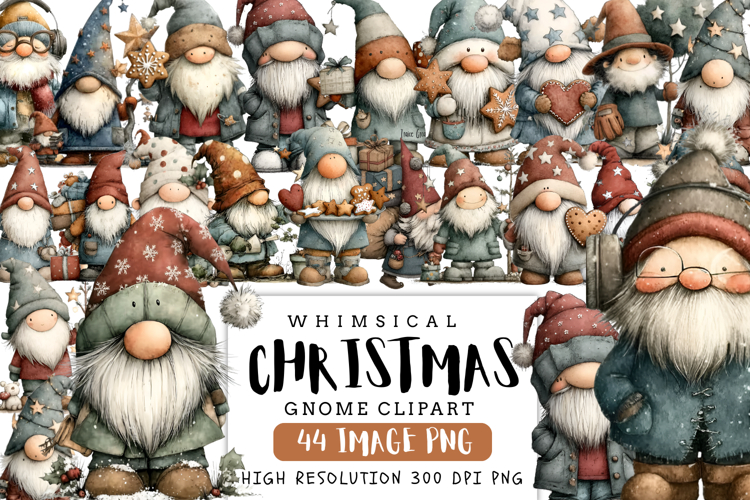 Whimsical Christmas Gnome Clipart Bundle | Cute Holiday Gnom